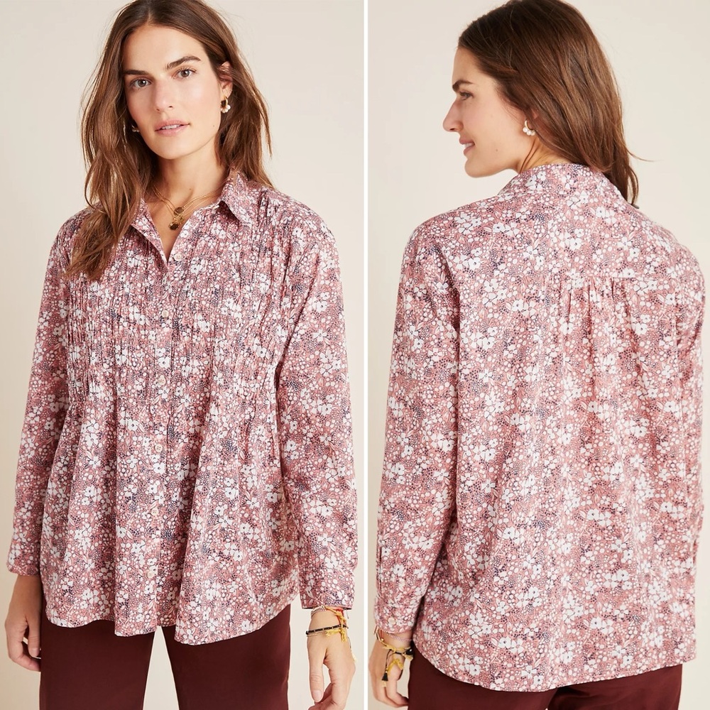 Anthropologie Pilcro & the Letterpress Sasha Smocked Boyfriend Buttondown Shirt